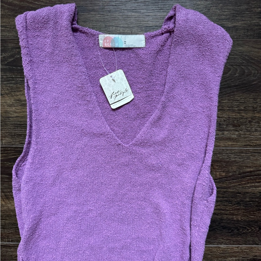 NWT FREE PEOPLE Beach Poppy Sweater Mini Dress in Orchid Rain Lilac Size Medium - Picture 3 of 7